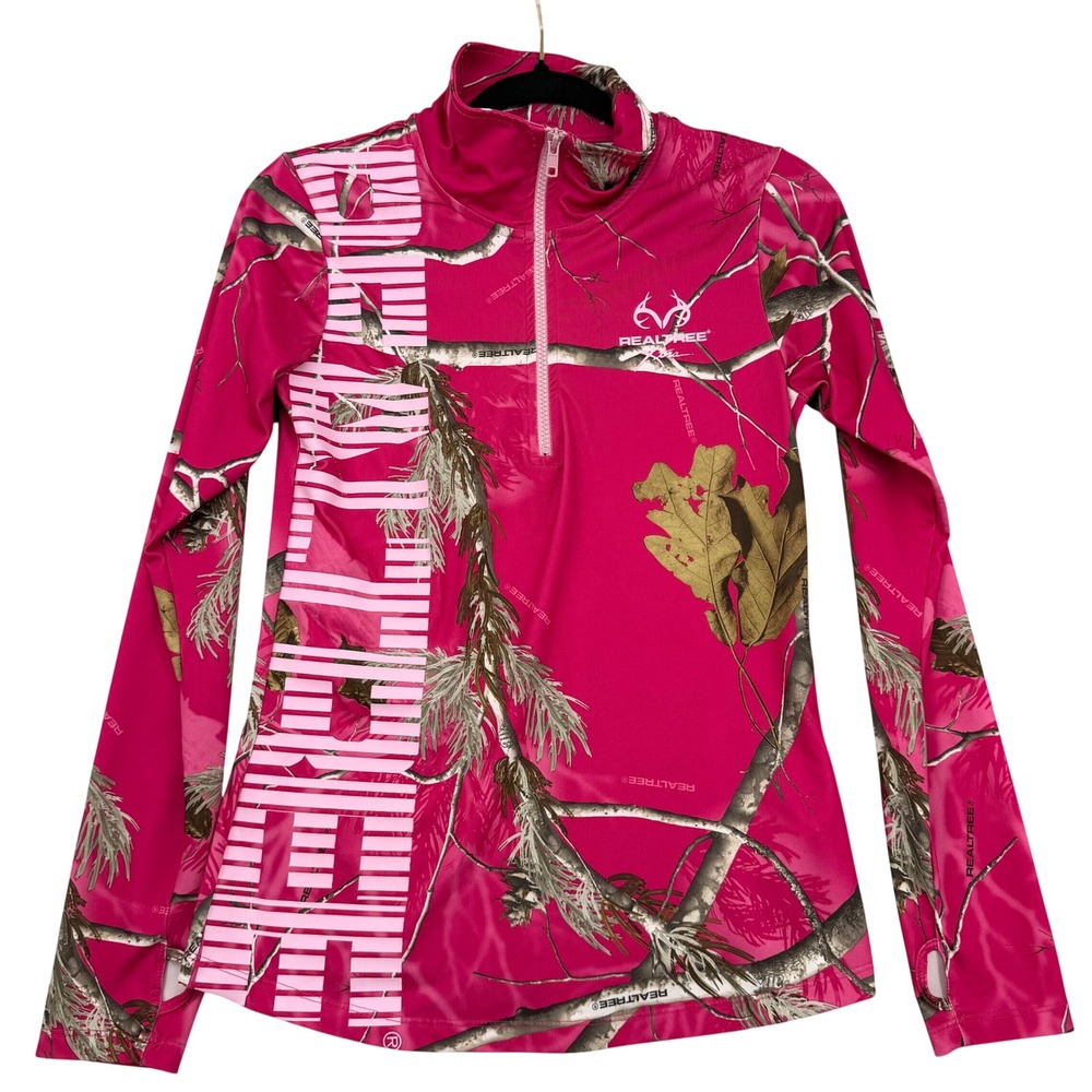 Realtree Xtra‎ Pink Camo Quarter Zip Pullover Long Sleeve Shirt Womens Medium